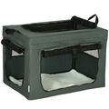 Hundetasche Hundebox mit Meshfenster, Katzentransportbox mit Kissen, Grau