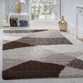 Shaggy Teppich Hochflor Langflor Weich Geometrisch Gemustert Braun Beige Creme