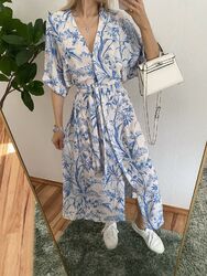 ❤️ NEUWERTIG H&M KAFTAN KLEID MIDI MAXI PRINT BLUMEN VISCOSE