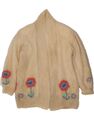 VINTAGE Damen Longline offene Strickjacke Pullover UK 16 Large beige Blumen OW01