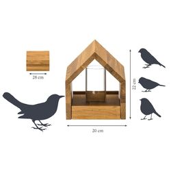 LUXUS-VOGELHAUS mit Ständer Futtersilo Futterstation Vogelhaus Eichenholz Geölt