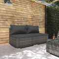 2-tlg. Garten-Lounge-Set mit Kissen Poly Rattan Grau