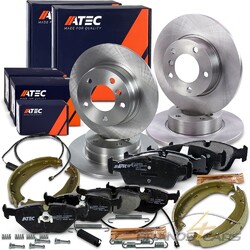 ATEC 4x BREMSSCHEIBE+BREMSBELÄGE+BREMSBACKEN VORN+HINTEN FÜR BMW 3ER E36 316+318#KOMPLETT-SET+ZUBEHÖR, WARNKONTAKT, A-QUIETSCHFETT#