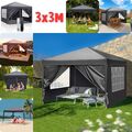 3x3m Faltpavillon Pavillon Gartenzelt Partyzelt mit 4 Seitenteilen Faltbar Grau