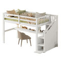 Etagenbett 90x200 cm Hochbett mit Schreibtisch und Treppe Kinderbett Jugendbett