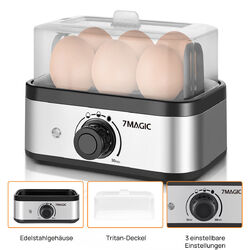 7MAGIC Eierkocher Eier Kocher Edelstahl für 6 Eier mit Egg Cooker Messbecher