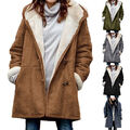 Damen Winter Warm Fleecejacke Outwearlinie Mantel Parka Lang mit Kapuze Freize Q