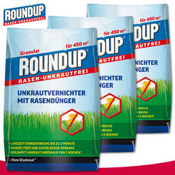 Roundup 3 x 9 kg Rasen-Unkrautfrei Unkrautvernichter mit Rasendünger 