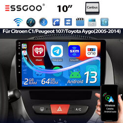 Für Toyota Aygo Citroen C1 Peugeot 107 2+64G Autoradio Android 13 GPS Navi WiFi