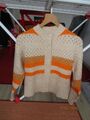 SCHÖNE ESPRIT STRICKJACKE CREMEWEISS UND ORANGE LOCHMUSTER Gr. 36