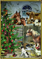 Festliche Bauernhoftiere Pferde Kühe Adventskalender Design von Barbara Behr 21x29