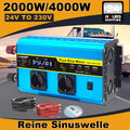 2000W 4000W Reiner Sinus Spannungswandler 24V auf 230V Wechselrichter 4USB 2AC