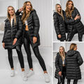 Steppjacke Wärmejacke Winterjacke Lang Casual Winter Kapuze Damen BOLF Unifarben