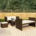 5-tlg. Garten-Lounge-Set mit Auflagen Poly Rattan Braun