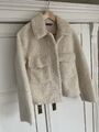 Zara Jacke Teddy Shearling Frühling Gr M 38 Blogger Beige Weiß Faux Fur 