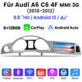 8.8" autoradio Android 13 GPS 4+64GB Für AUDI A6 C6 4F MMI 3G 2010-2012 Faser