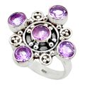 925 Sterlingsilber Ring natürlicher lila Amethyst mit 5 Steinen 4,65 cts Gr.58