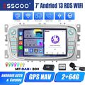 DAB+ Autoradio 64G Android13 GPS Navi Carplay Für Ford Focus Mondeo C S-MAX Kuga