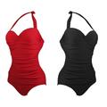 Einteiliger Badeanzug für Damen, Monokini, einfarbig, modisch, gerüscht,