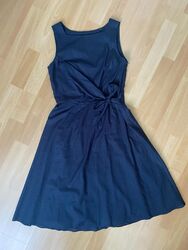 Sommerkleid ZERO Gr. 34 blau-marine U-Ausschnitt Schleife zweilagig Baumwolle