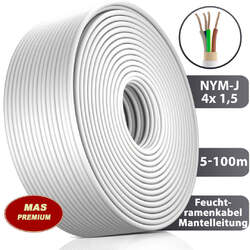 5-100m NYM-J 4x1,5 mm² Mantelleitung Feuchtraumkabel Stromkabel Elektrokabel