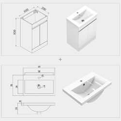 Standschrank 50 60 cm Badmöbel Set  Waschbecken mit Unterschrank Weiß Anthrazit