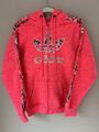 Adidas Damen Hoodie Gr. XXL rosa grün Blumen gesprenkelt Strick Reißverschlusstaschen Pullover