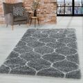 Design Hochflor Teppich Wohnzimmerteppich Muster Kachel Tile Jacquard Grau