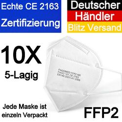 10 x FFP2 Atemschutzmaske 5 Lagig Mundschutz CE Atemschutz Maske Masken 10