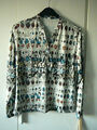 B Shirt Bluse Tunika Gr 38/40 weiß blaue + braune Punkte allover kl. Stehkragen