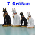 ägyptische Katze Figur Deko Vintage Bastet klein Statue schwarze weiß handarbeit