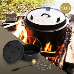 BBQ Set Dutch Oven Topf Gusstopf Feuertopf Schmortopf Kochtopf Gusseisen 13,6L