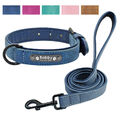 Personalisiert Leder Hundehalsband mit Leine Namensschild Frei Graviert Halsband