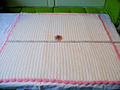 Kleine  Granny Square Häkeldecke Handarbeit  Weiß / Rosa  ca 80 x 75 cm Poly