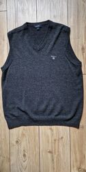 GANT Herren Pullover Pullunder Slip-Over Anthrazit Grau Größe M L 100% Lammwolle