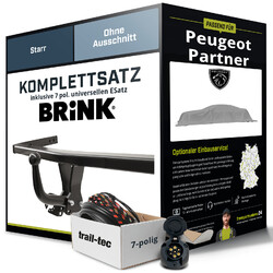 Anhängerkupplung BRINK starr für PEUGEOT Partner +E-Satz NEU inkl. EBAExklusiv für unsere Kunden: Montage ab 449,- Euro