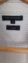 Tommy Hilfiger Stretch Bluse Gr. 8 38 M Streifen Hellblau-Weiss-Gestreift TOP