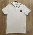 Herren Baumwolle Pikee-Poloshirt Stone Island mit Kompass-Patch Slimfit Weiß