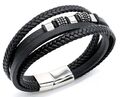 Armband Herren schwarz Echtes Leder Edelstahl Premium silber - Steel-Punk