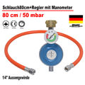 Gasregler Druckminderer 50 mbar Camping Manometer Schlauch f. Grill Kocher Ofen