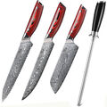 4x TURWHO Brotmesser Fleischmesser Japan VG10 Damaststahl Kochmesser Santoku Set