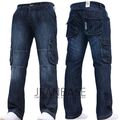 Neu Designer Herren Dark Cargo Kampf Denim Jeans Hose alle Taillen & Bein Größen BUDD