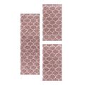 Teppich Set Shaggy Läufer Läuferset Design Kachel Tile Jacquard 3 Teile Rose