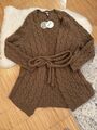 ❤️FTC Strickmantel Cardigan 100% Cashmere Karamell Neu Zopfmuster ❤️