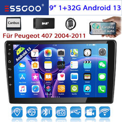 DAB+ Für Peugeot 407 2004-2011 9" Autoradio 32GB Android 13 Carplay GPS Navi RDS