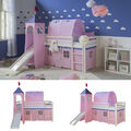 Hochbett 90x200 Rutsche Kinder Stock Bett Vorhang Turm Tunnel Rosa Homestyle4u