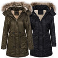 Damen Winter Jacke Mantel Outdoor Teddyfell Warm Wetterfest Kapuze mit Pelz D-93