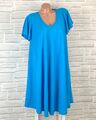 Italy Kleid Hängerchen Tunika Volant  V- Ausschnitt Basic 42 44 46 Türkis T888