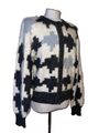 BASLER CARDIGAN VINTAGE 70ER JAHRE ANGORAWOLLE CREME GRAU ABSTRAKT GR 40