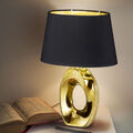 Design Nacht Tisch Leuchte Textil schwarz gold Wohn Zimmer Lese Lampe Keramik